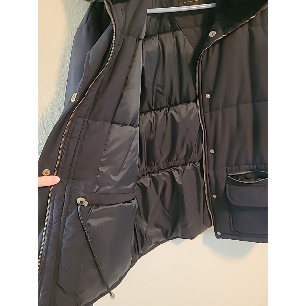 Vintage Braetan Black Faux Fur Trim Zip‎ Up Buttons Jacket Coat Womens Med - Picture 7 of 13